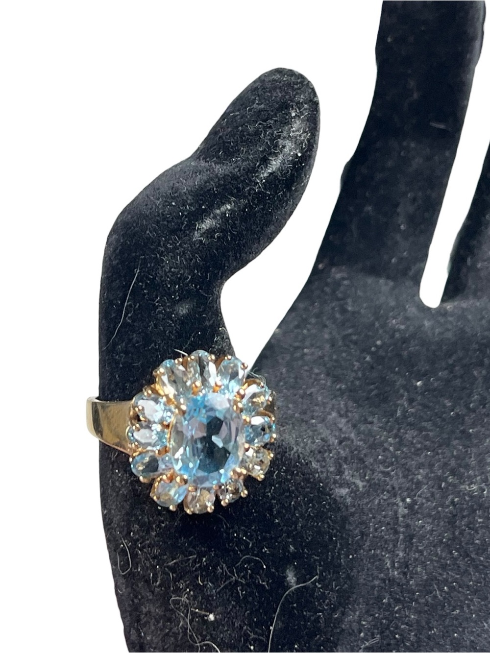 Vtg OT Turkey 925 Sterling Silver Sky Blue Topaz Cab & Halo Cocktail Ring Sz 10
